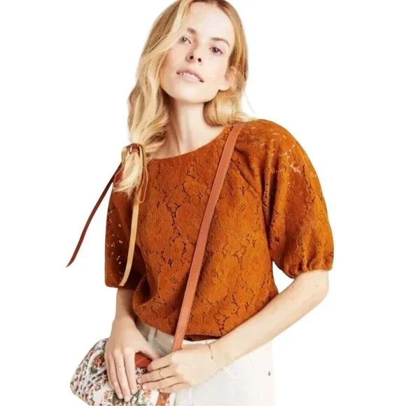 Anthropologie NWT Dolan Left Coast Norah Floral Corduroy Blouse Camel Size 3X - Picture 5 of 11